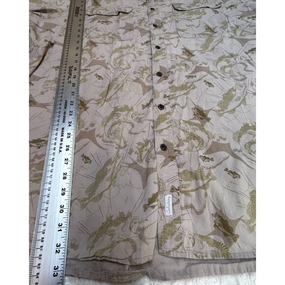 Cabela's Mens 3XL Vented Back Bass Fish Print Short Sleeve Button Down Shirt Tan - Picture 9 of 9